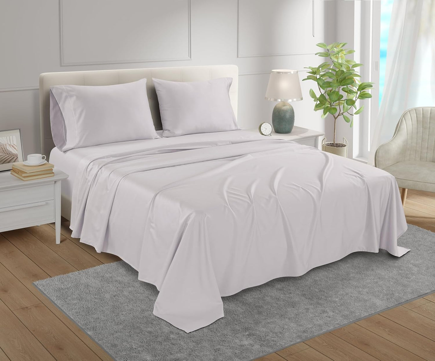 800 Thread Count Egyptian Cotton Sheets Queen Sheet Set Deep Pocket,100% Cotton Bed Sheets Queen Size Set, No Pill Soft & Comfy Naturally Cool Breathable Elasticated Sheet & Pillowcase Sets-Lavender