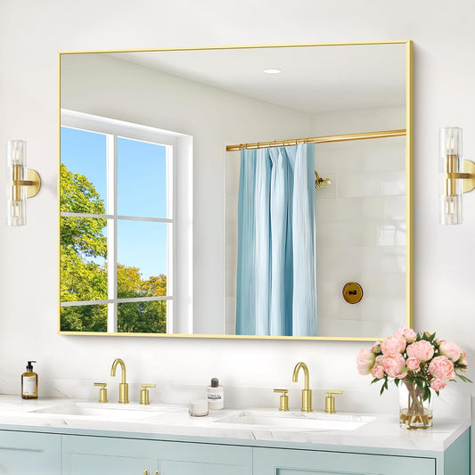 40x48inch Gold Bathroom Mirror, Silver Rectangle Mirror with Frame, Large Rectangular Wall Mirrors for Bathroom, Living Room, Hair Salon, Big Farmhouse Mirror Hang Horizontal/Vertical