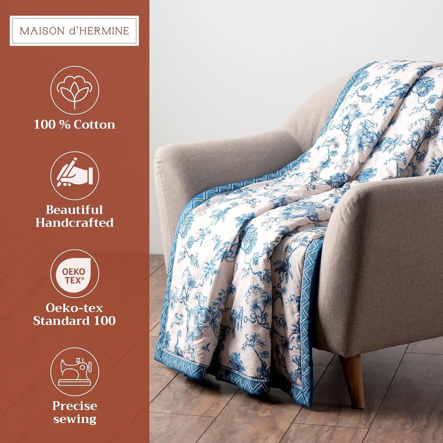 Maison d' Hermine Throw Blanket for Couch Lightweight Soft Warm Breathable Cotton Throw Blankets for Bed Girls Boys Women Men Gifts Sofa Travel Living Room Chair Bedding (60"x80", Bonobo)