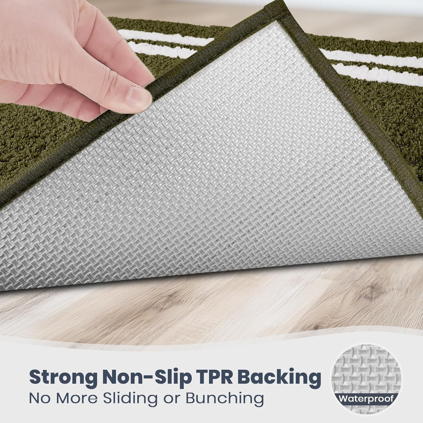 PURRUGS Bathroom Rug Non-Slip Machine Washable 20" x 24" U-Shaped, Super Absorbent and Quick Dry Shaggy Microfiber Bath Mat, Extra Soft and Plush Contour Rug for Toilet Base, Olive Green