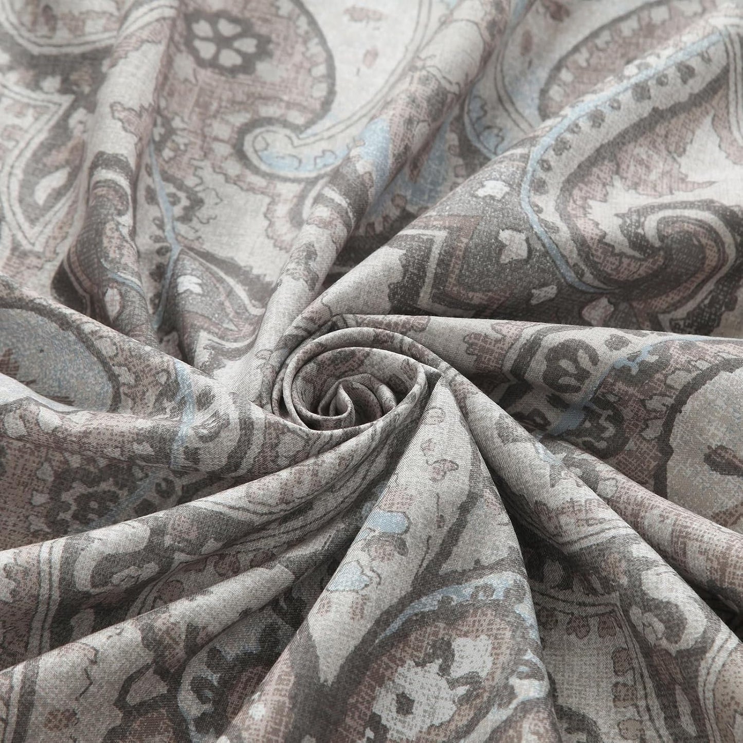 Extra Wide Fabric Shower Curtain, Taupe Gray Blue Paisley Print Wrap Around Shower Curtains for Bathroom Clawfoot Tubs, 108" W x 72" H