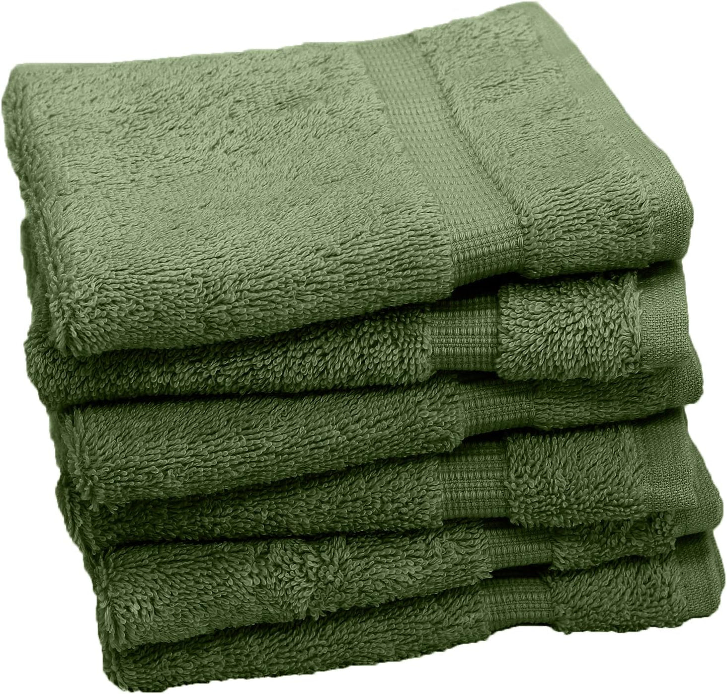 Luxury Hotel & Spa Collection, 100% Turkish Cotton 700 GSM Cloth, for Body wash, Makeup Remover & Facial Cleaning, Baby, face, Dobby Border Soft washcloths Towel Set 13" X 13", Moss, Set of 6