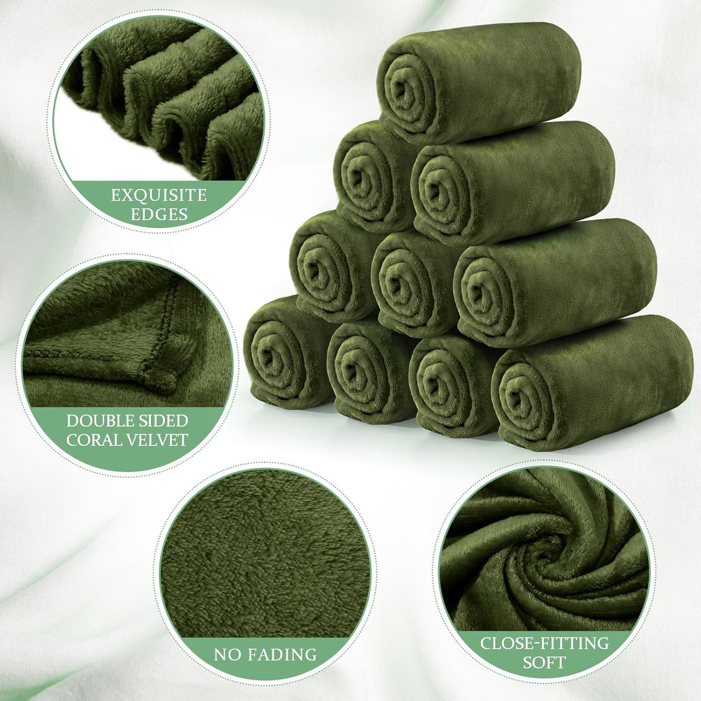 Tinideya 12 Pcs Flannel Fleece Throw Blanket Bulk 50 x 60 Inch Soft Fleece Blanket Warm Throw Blanket Coral Blankets for Couch Sofa Home Wedding Gifts Season (Army Green)