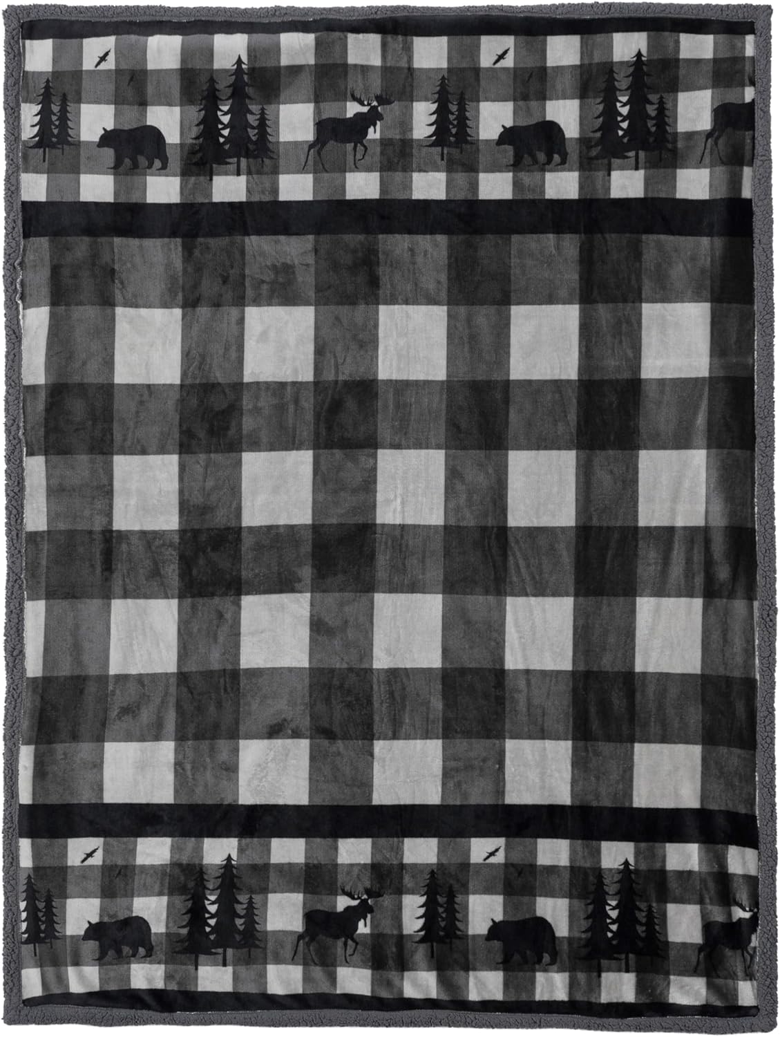 Pavilia Winter Cabin Sherpa Blanket Throw | Flannel Fleece Christmas Plaid Blanket | Plush, Soft, Warm, Cozy, Reversible Microfiber Throw 50x60 (Grey)