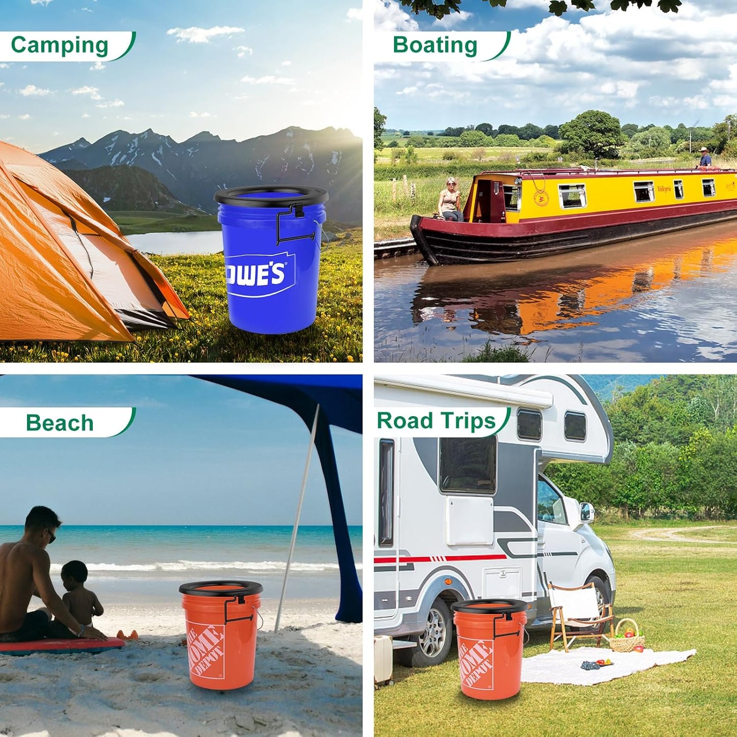 Bucket Toilet Seat, Portable Toilet Seat for 5 Gal Buckets, Camping Toilet Seat, Snap-on Toilet Seat for Outdoor, Camping, Hiking, Emergency, Car, Boat, RV Travel
