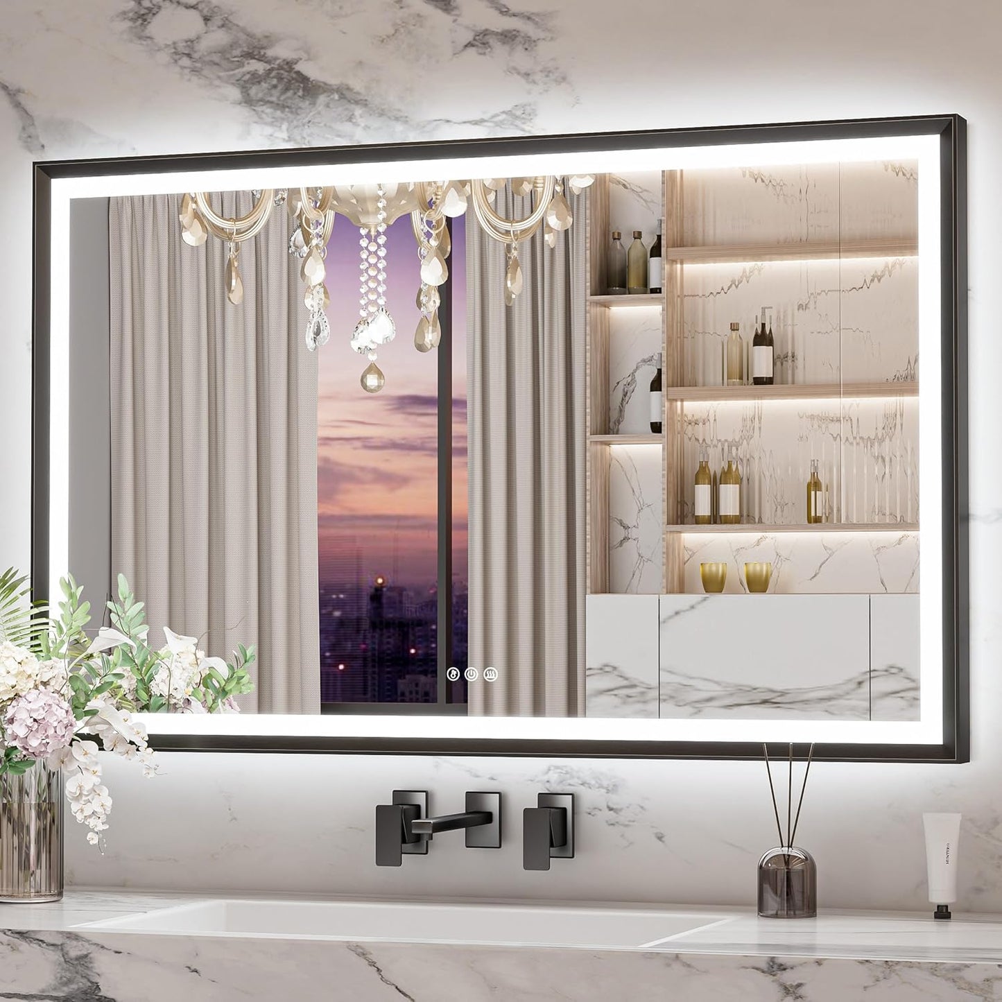 Keonjinn 48” x 30” LED Bathroom Mirror with Frontlit & Backlit, Large Metal Framed Lighted Mirror with Stepless Dimmable 3-Color Temperatures, Anti Fog, UL-Listed Driver, No Dark Corner