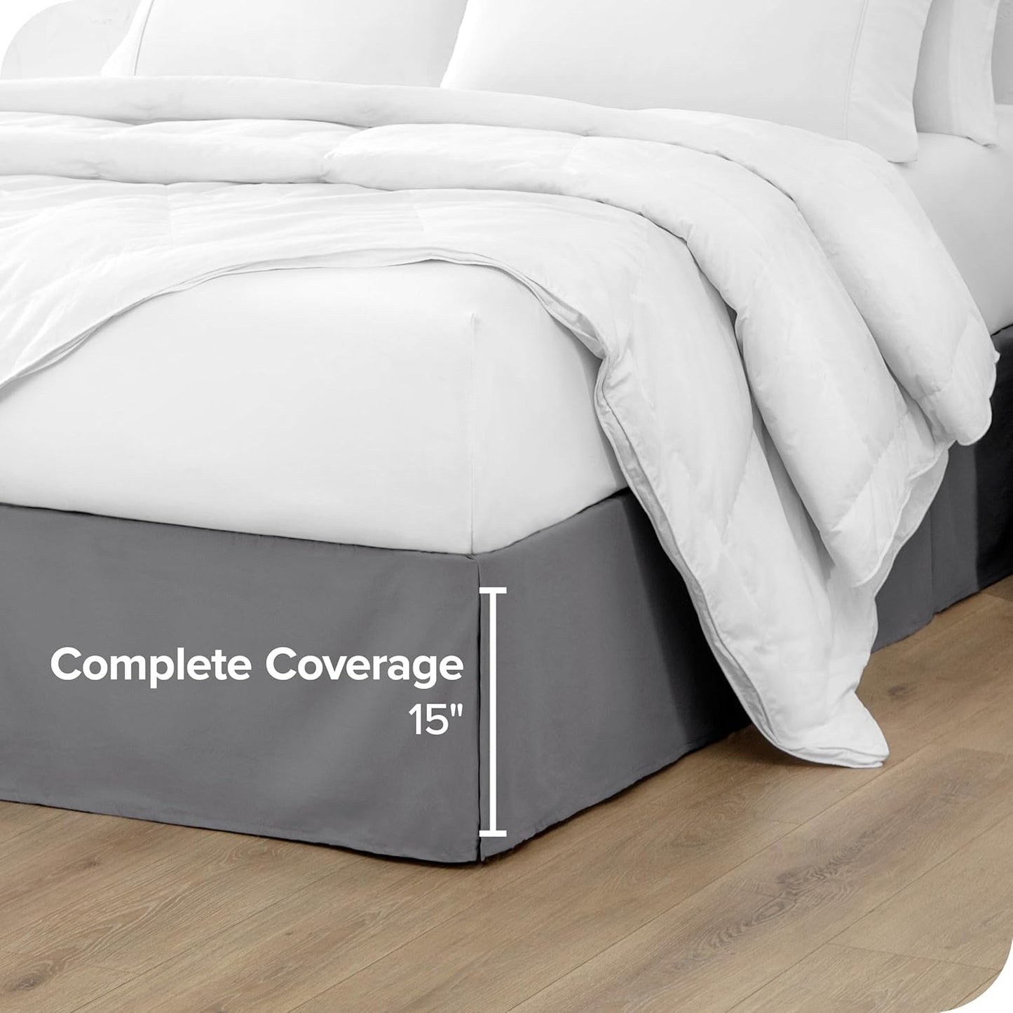 Bare Home Full XL Bed Skirt - 15-Inch Tailored Drop Easy Fit - Bed Skirt for Full Extra Long Beds - Center & Corner Pleats (Full XL, Grey)