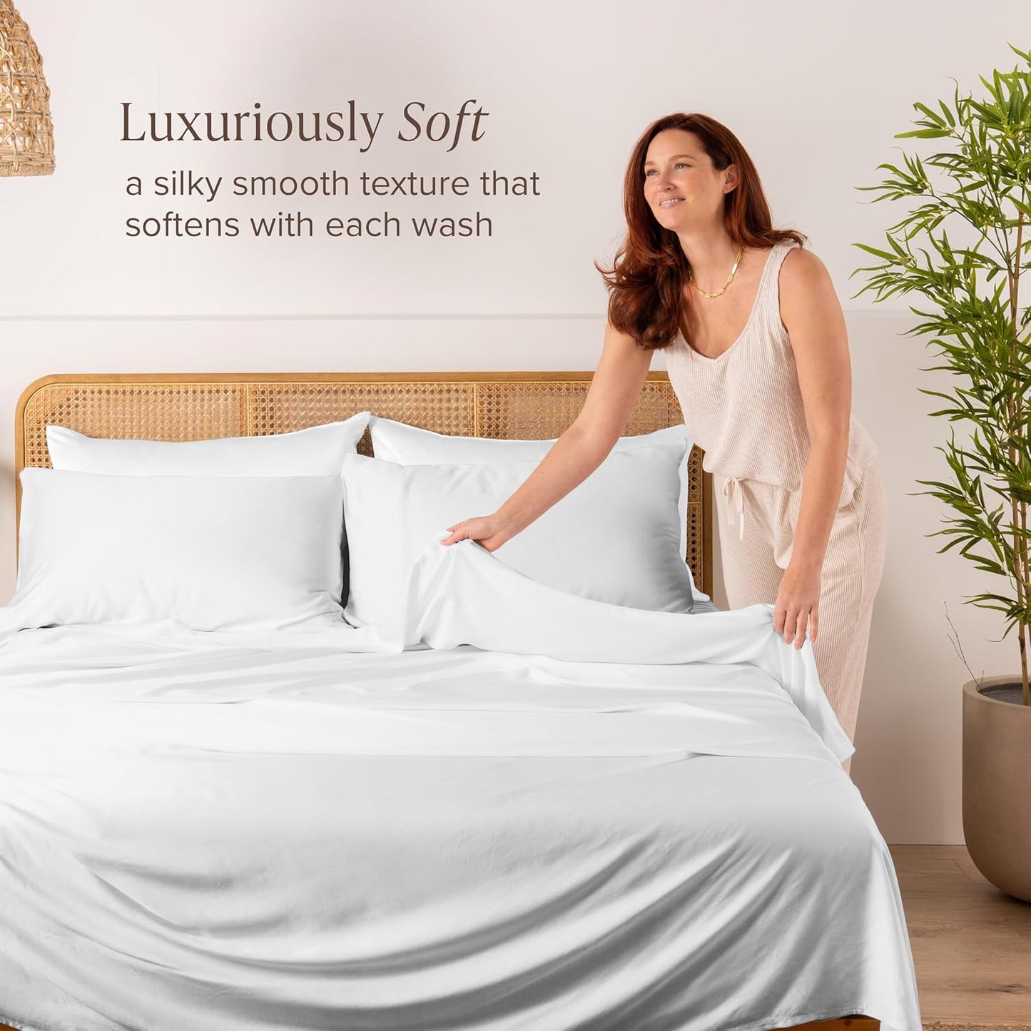 Bare Home 100% Rayon Made from Bamboo Luxury King Sheet Set - 4 Piece Bedding Set - Deep Pockets - Cooling Sheets - Breathable - Easy Fit - Soft Bedding Sheets & Pillowcases (King, White)