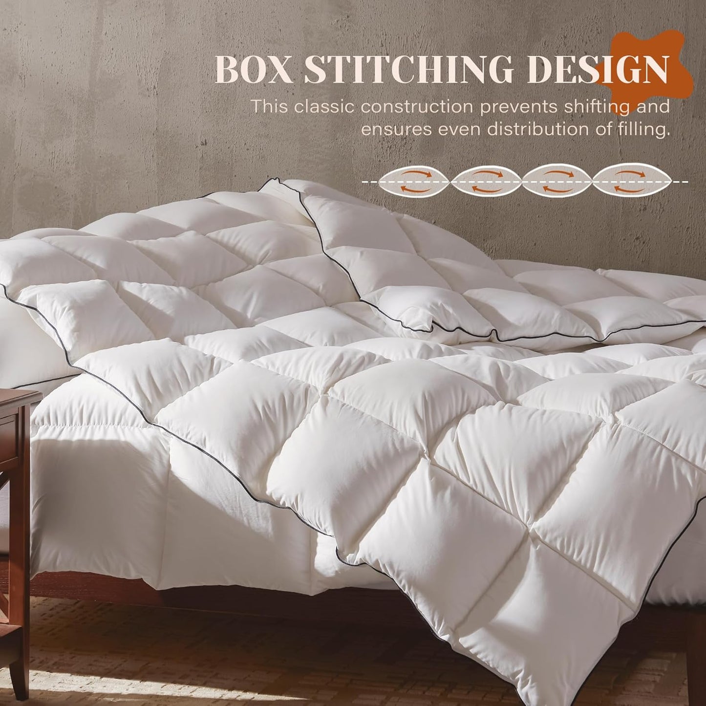 Goose Feather Down Fiber Cotton Comforter California King Size, Ultra-Soft Duvet Insert, Hotel Collection White Quilted Comforter, All Season Bedding Comforter with 8 Corner Loops, 104x96 Inch
