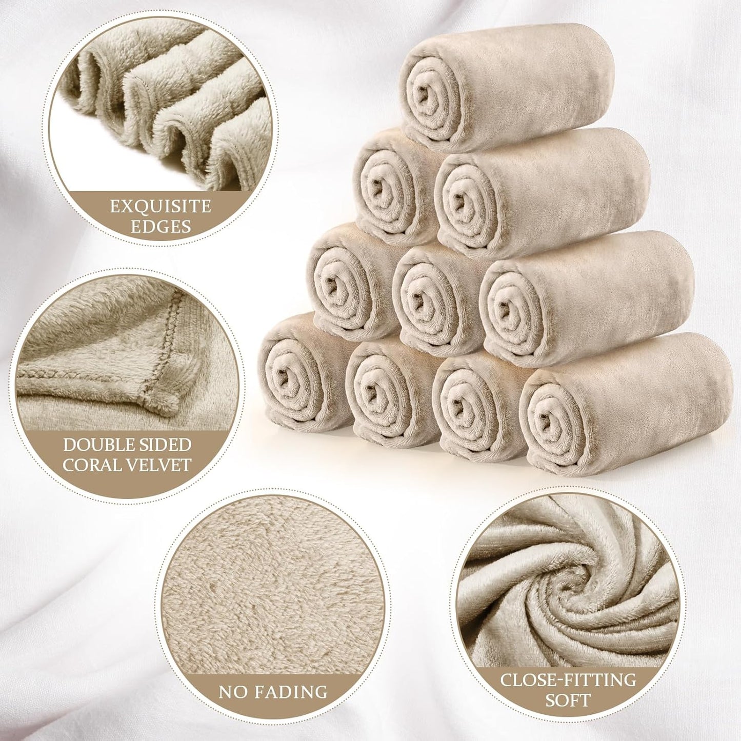 Tinideya 12 Pcs Flannel Fleece Throw Blanket Bulk 50 x 60 Inch Soft Fleece Blanket Warm Throw Blanket Coral Blankets for Couch Sofa Home Wedding Gifts Season (Khaki)