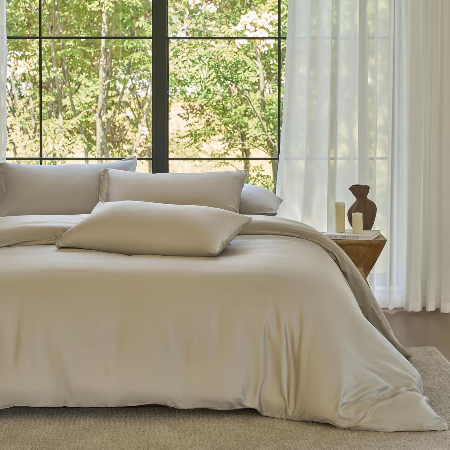 DOZ Duvet Cover Set, 100% Viscose derived from Bamboo, Organically Grown, Buttery Soft, Cooling Duvet Covers, High GSM, 1 Duvet Cover and 2 Pillowcases, 106"x90" (Fog, King/Cal King)