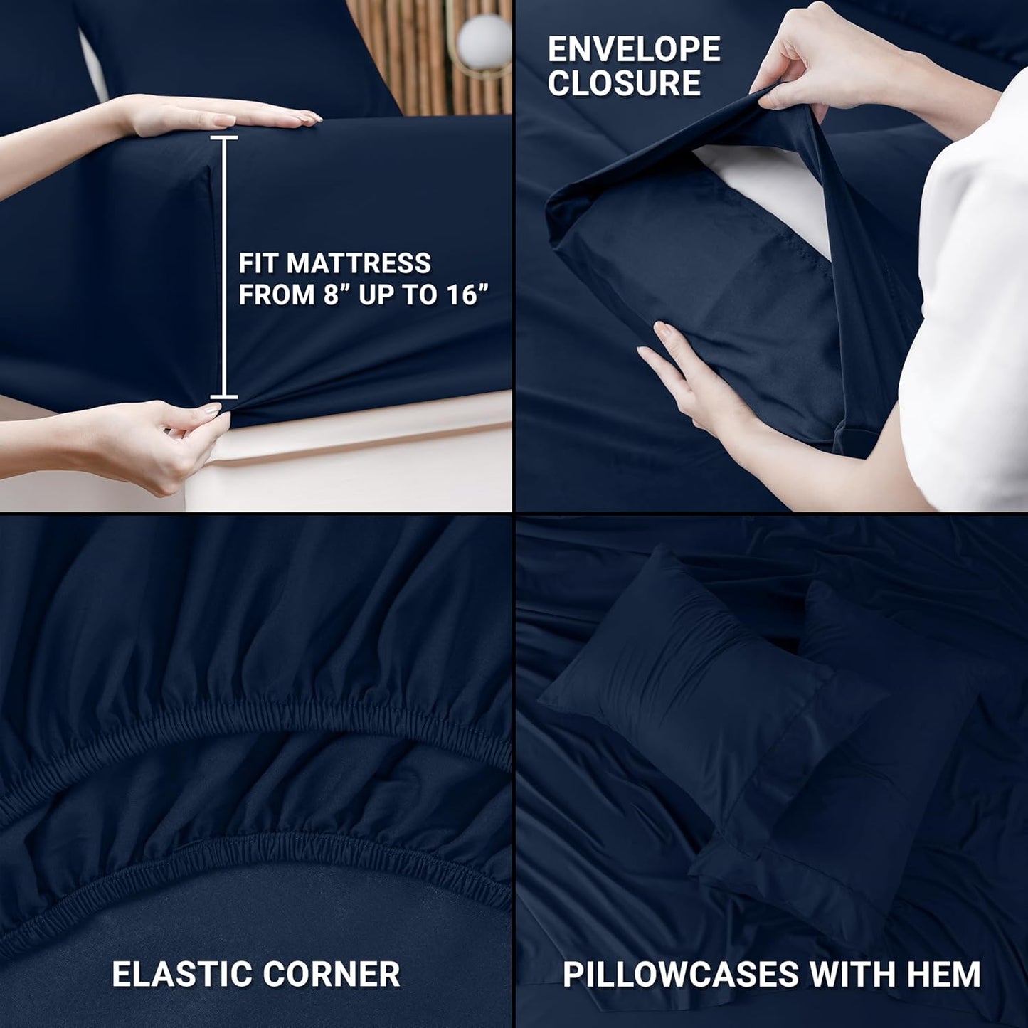 Utopia Bedding Queen Bed Sheets Set - Pack of 10 Sheet Sets - Perfect for Spa, Hotel, & Guest Bedroom - Brushed Microfiber - Shrinkage and Fade Resistant - Easy Care (Navy Blue)