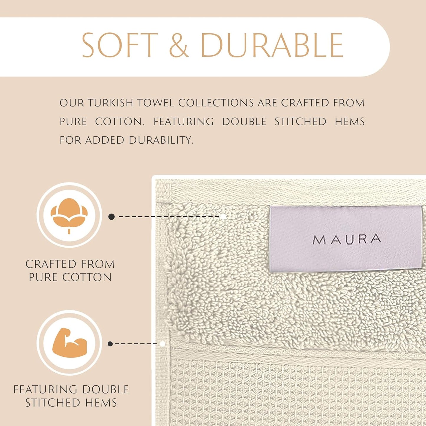 MAURA Ivory Bath Towel Set of 8 for Bathroom. Turkish Cotton Luxury Bath Towels. Extra Large, Thick, Plush & Soft. Hotel & Spa Quality - Cream