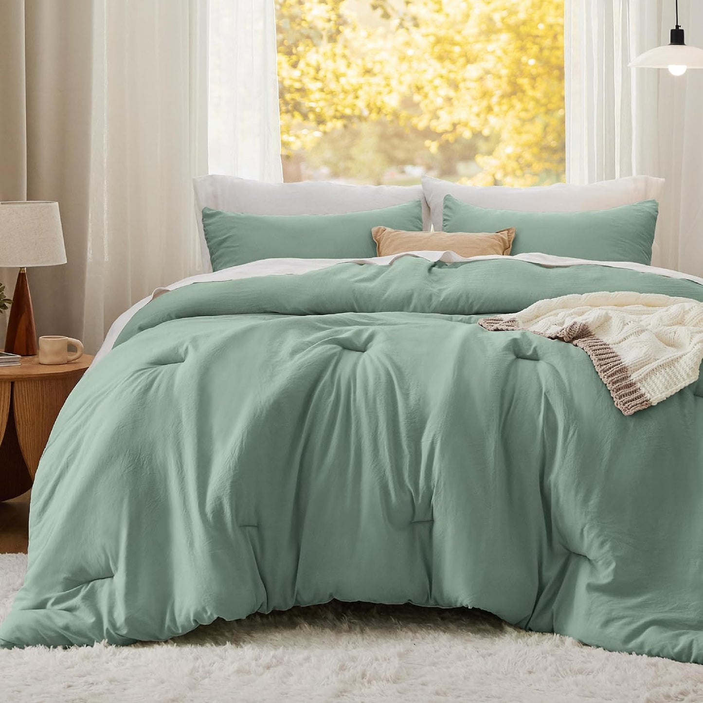 Bedsure King Size Comforter Set, Sage Green Soft Prewashed Bedding for All Seasons, 3 Pieces GentleSoft™ Warm Down Alternative Bed Set, 1 Lightweight Comforter (104"x90") and 2 Pillowcases (20"x36")