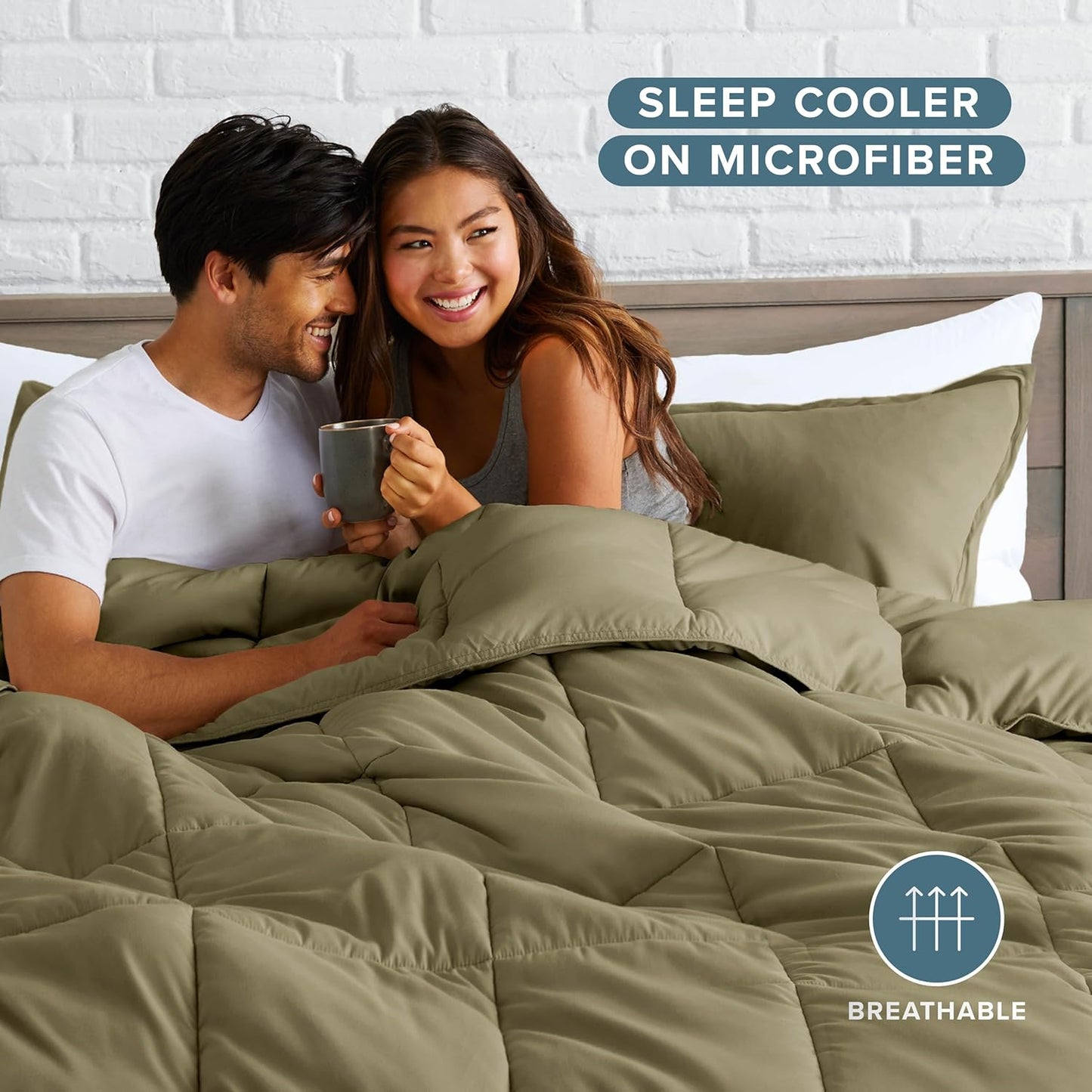 Bare Home Comforter Set - King/California King Size - Ultra-Soft - Goose Down Alternative - Premium 1800 Series - All Season Warmth (King/Cal King, Olive)
