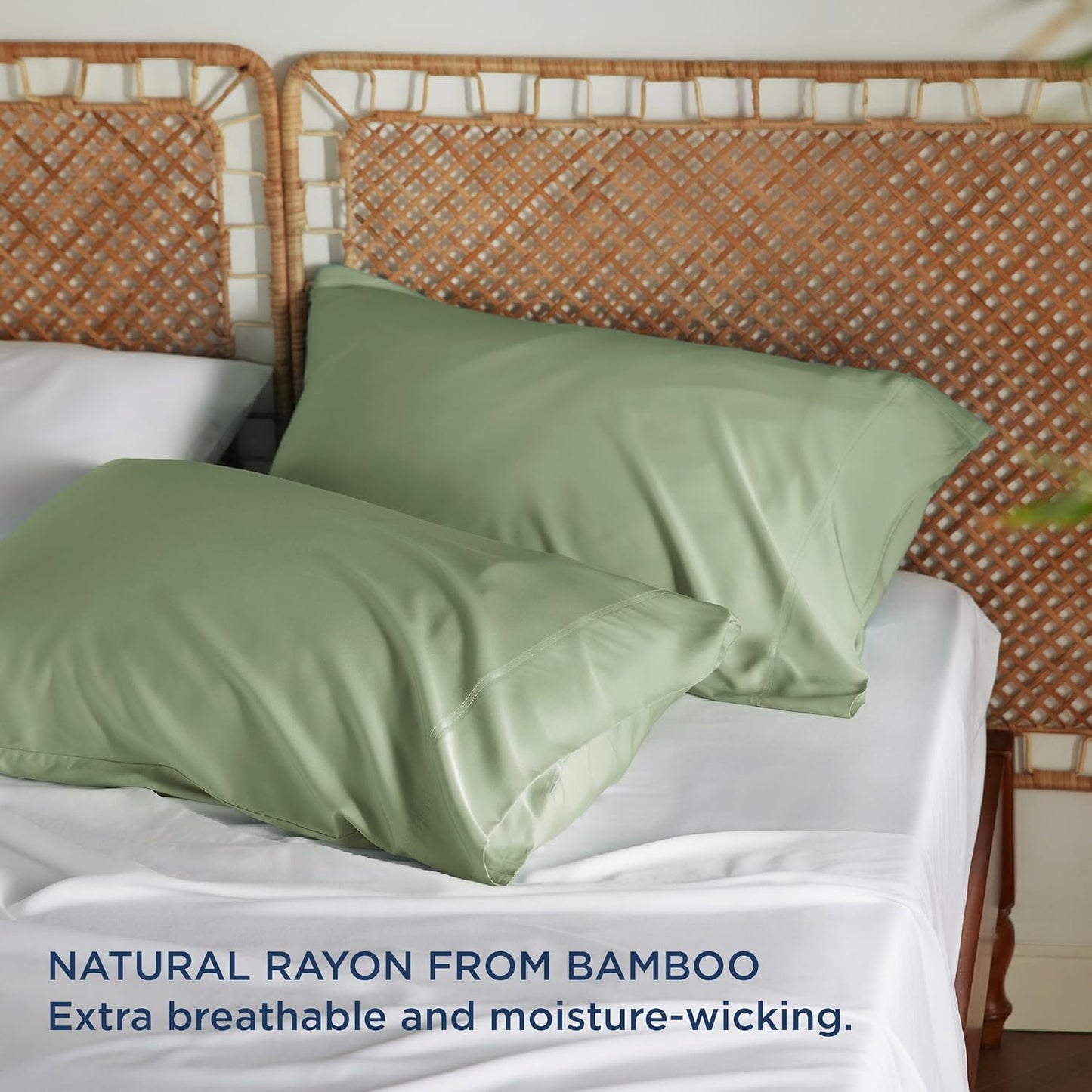 Bedsure King Size Pillow Cases Set of 2, Cooling Pillow Cases King, Rayon Derived from Bamboo Sage Green Pillowcases, Breathable & Silky Soft Bedding Pillow Covers with Envelope Closure, 20x36 Inches