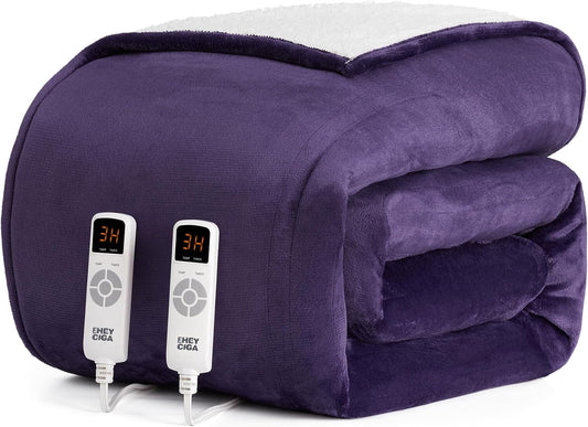 EHEYCIGA Electric Blanket King Size - Heated Blanket with 9 Heating Levels & 10 Hr Auto Off, Soft Cozy Sherpa Washable Dual Control Blanket, 90 x 100 Inches