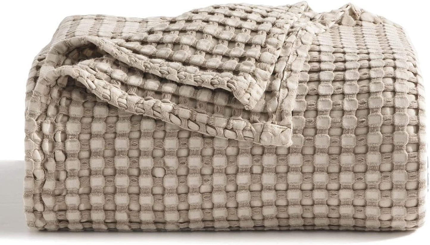 Bedsure Cooling Cotton Waffle Queen Size Blanket -Lightweight Breathable Fall Blanket of Rayon Derived from Bamboo for Hot Sleepers, Luxury Throws for Bed, Couch and Sofa, Taupe, 90x90 Inches