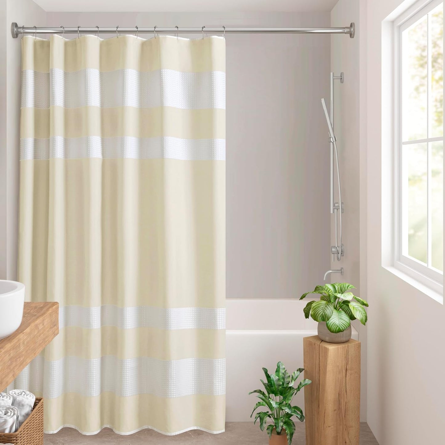 Madison Park Shower Curtain Spa Waffle Weave Long Shower Curtain for Bathroom 3M Scotchgard Moisture Management, Spa Quality Modern Shower Curtains for Bathroom, Long: 72x78 Cream