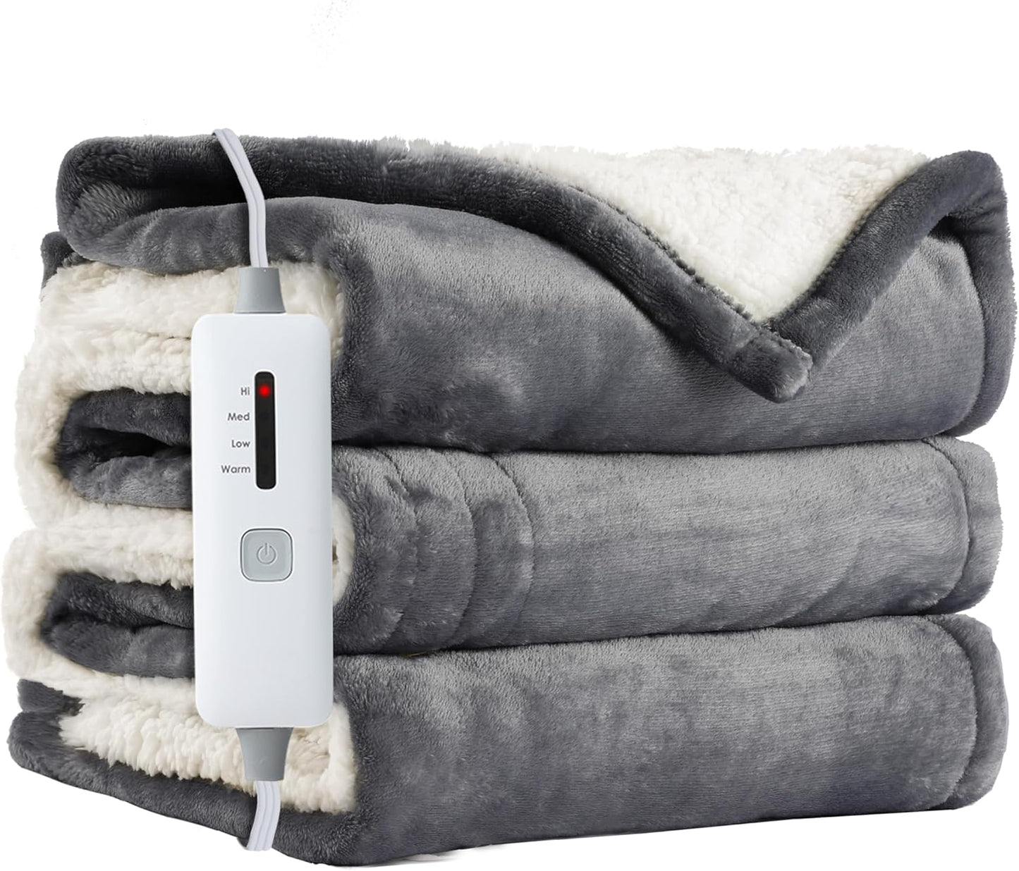 Electric Heated Blanket Throw 50"x60", Soft Flannel Sherpa Heating Throw with 4 Heat Settings, 3-Hour Auto Shut-Off Timer, Grey