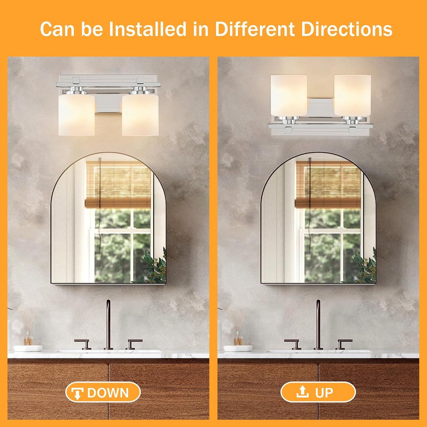 2 Light Modern Bathroom Light Fixtures Over Mirror, Chrome Vanity Lights for Bathroom Wall Sconces with Milky White Glass Shades, E26 Socket (Bulbs Not Included)