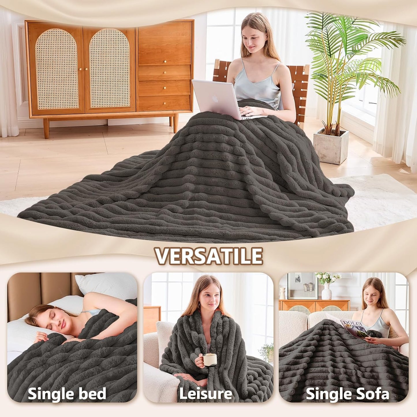 Heated Blanket Electric Throw 50″x60 ″Inch - Thick Striped Flannel Electric Blanket,10 Heating Levels, 1-12 Hours Auto Off, Fast Heating Heating Blanket with Overheat Protection.