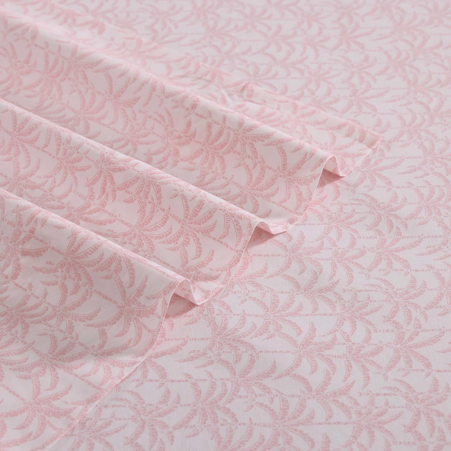 Tommy Bahama - Queen Sheets, Organic Cotton Coastal Bedding Set, Softens with Each Wash, 200 Thread Count (Lovely Palms Pink, Queen)