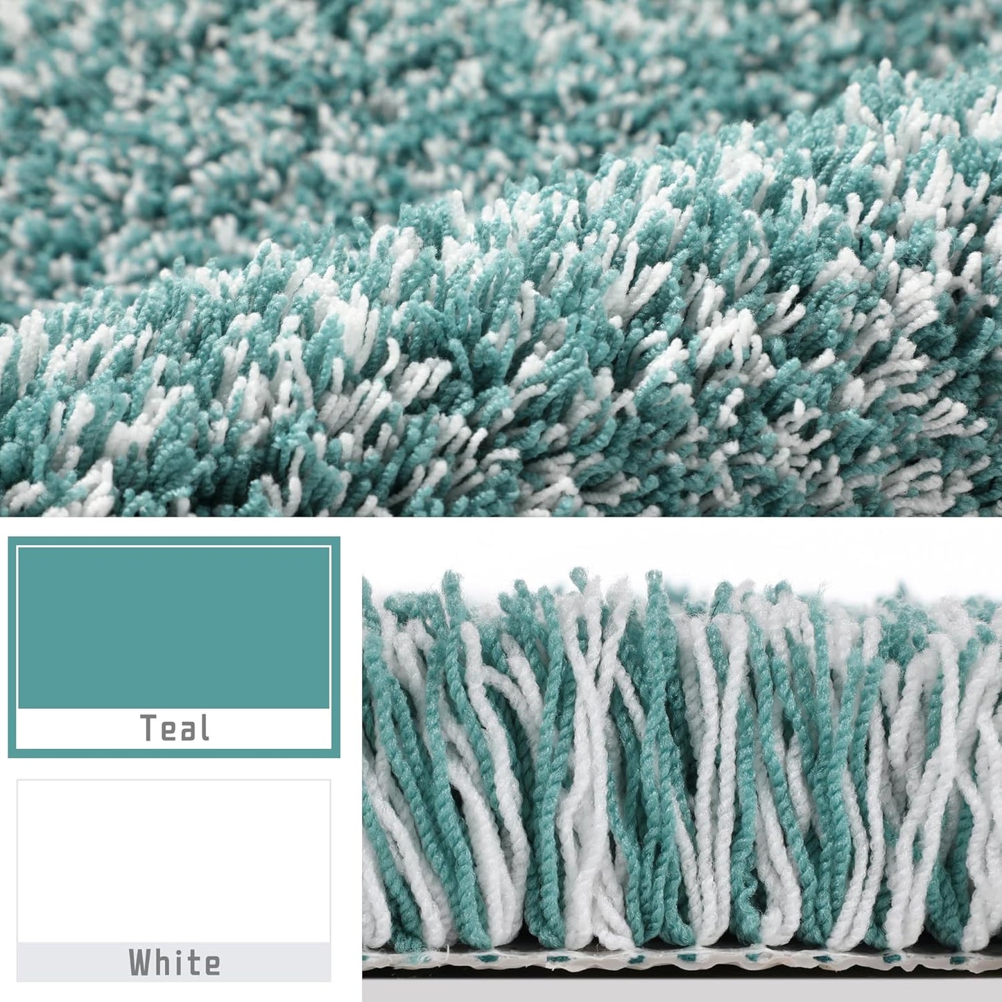 Yimobra Toilet Rugs U Shaped 24x20, Ultra Soft and Water Absorbent Bath Mats, Non Slip Fluffy Luxury Microfiber Contour Bath Rugs for Toilet, Dry Quick, Machine Washable, Teal and White