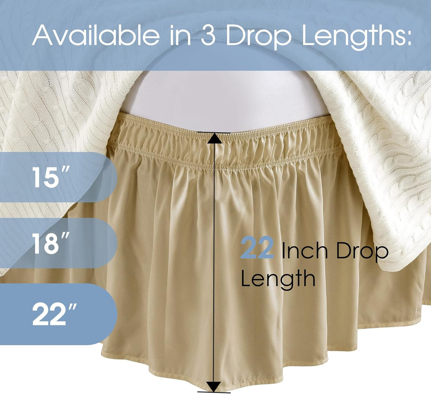 FreshCulture King Bed Skirt, Dust Ruffle for King Size Bed, Easy Fit with 22-Inch Tailored Drop, Elastic Wrap Around Bed Skirt King Size, Hotel Quality Bed Skirts for Adjustable Bed (Beige)