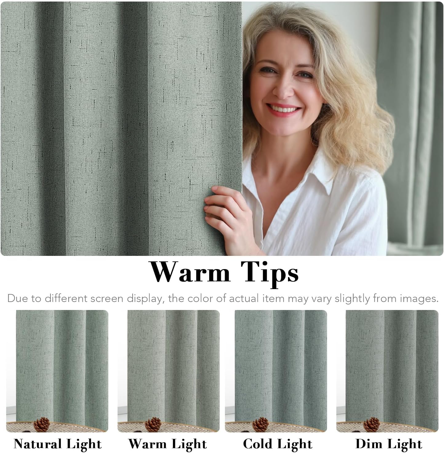 H.VERSAILTEX Linen Blackout Curtains Durable Thick Textured Linen Look 100% Blackout Patio Door Curtain Anti Rust Grommet Extra Wide Sliding Door Curtain Panel, W100 x L84 inch, Green Bay
