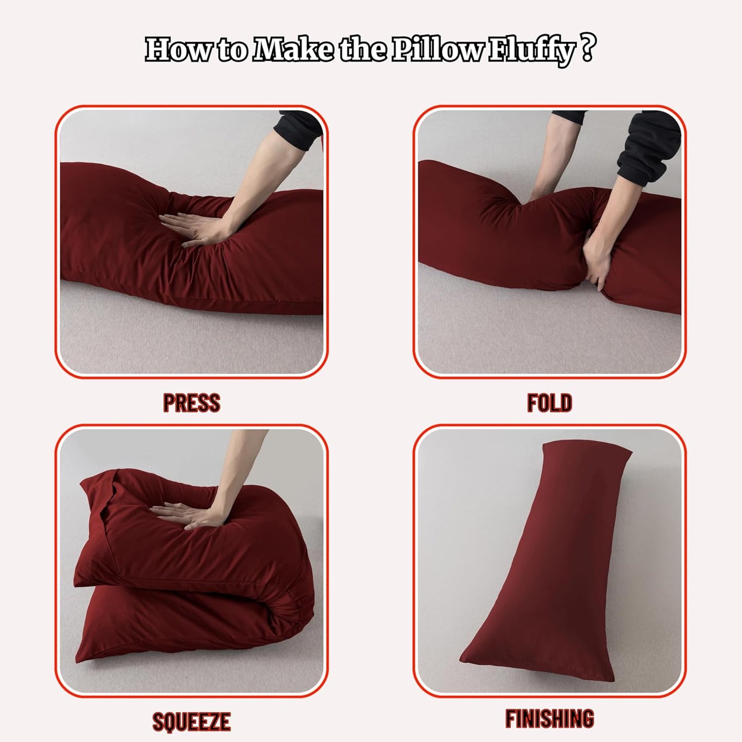 Ubauba Memory Foam Body Pillow with Cover, Full Large Body Pillows Insert for Adults with Envelope Closure Pillowcase, Firm & Fluffy Long Bed Pillows for Sleeping (20x54 inch, Red)
