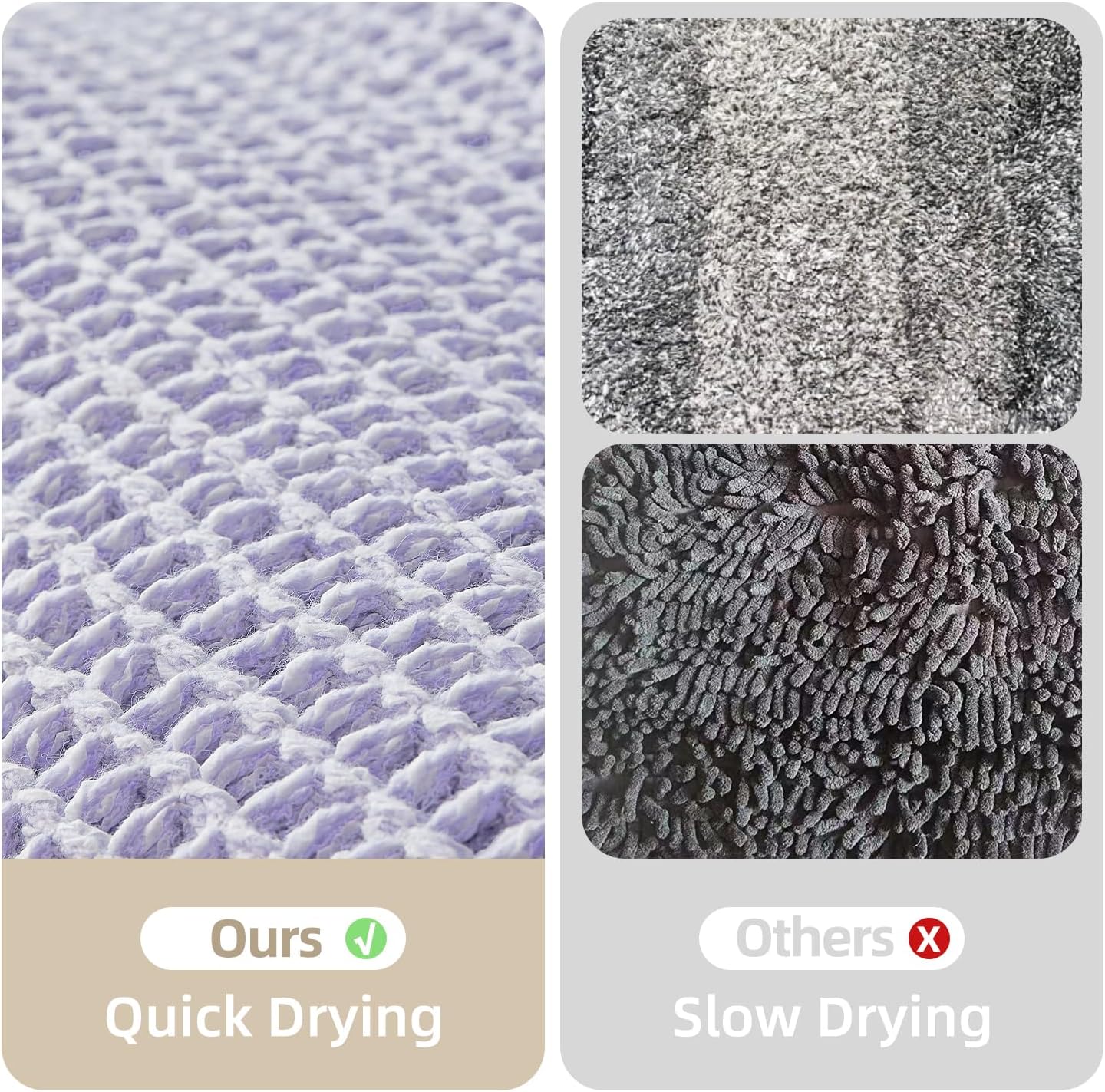Waffle Bath Mat, Boho Bathroom Rugs Non Slip Washable Super Absorbent Quick Dry Cute Bath Mat Farmhouse Bathroom Decor, 36''x24'' Lavender Cream