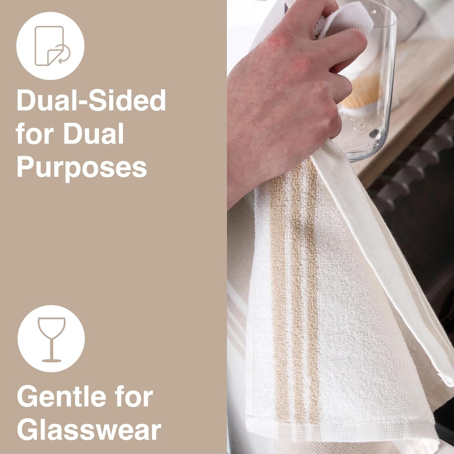 All-Clad Dual-Purpose Kitchen Towels: Highly Absorbent - 100% Cotton, 17"x30" Dish Towels for Cleaning & Drying Dishes & Glassware, 3-Pack, Almond