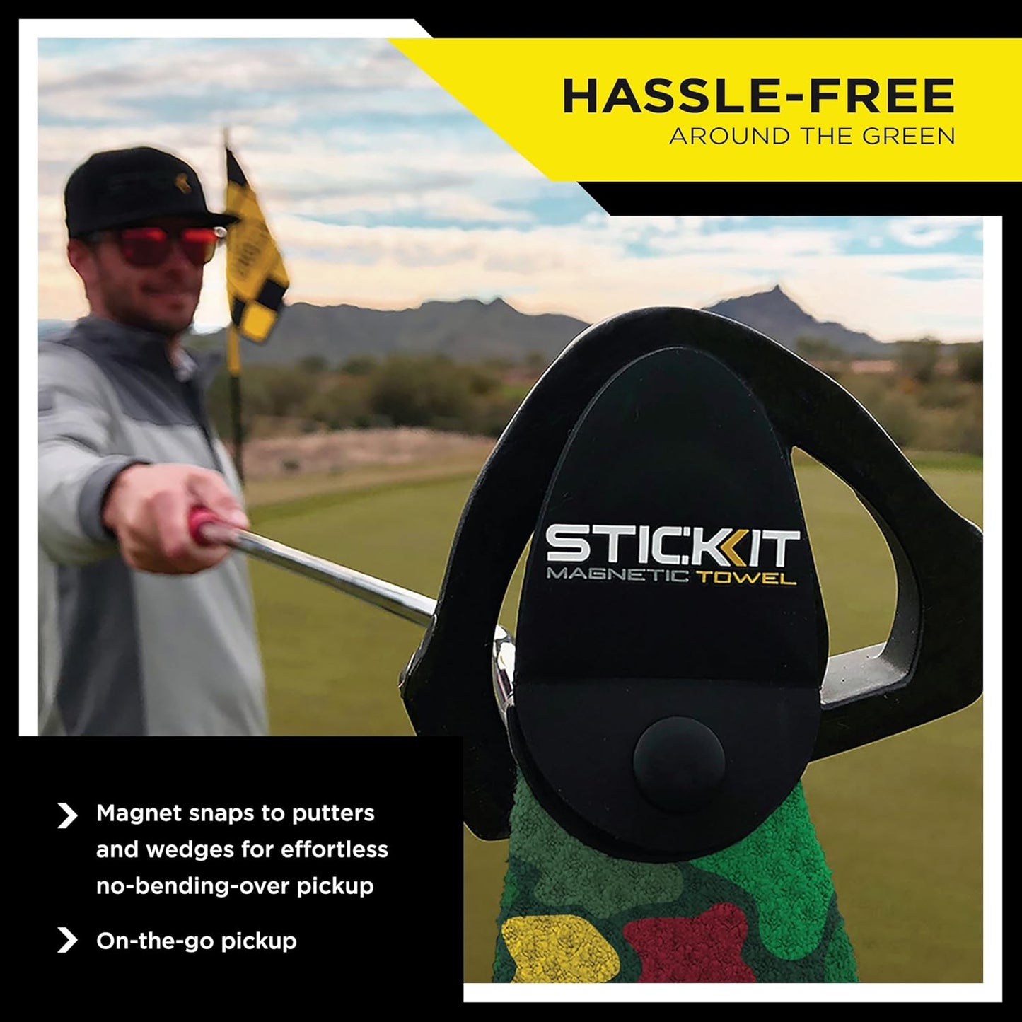 STICKIT Magnetic Golf Towel, Camo Augusta Green | Top-Tier Microfiber Golf Towel with Deep Waffle Pockets | Industrial Strength Magnet for Strong Hold to Golf Carts or Clubs | Golf Greens Camo