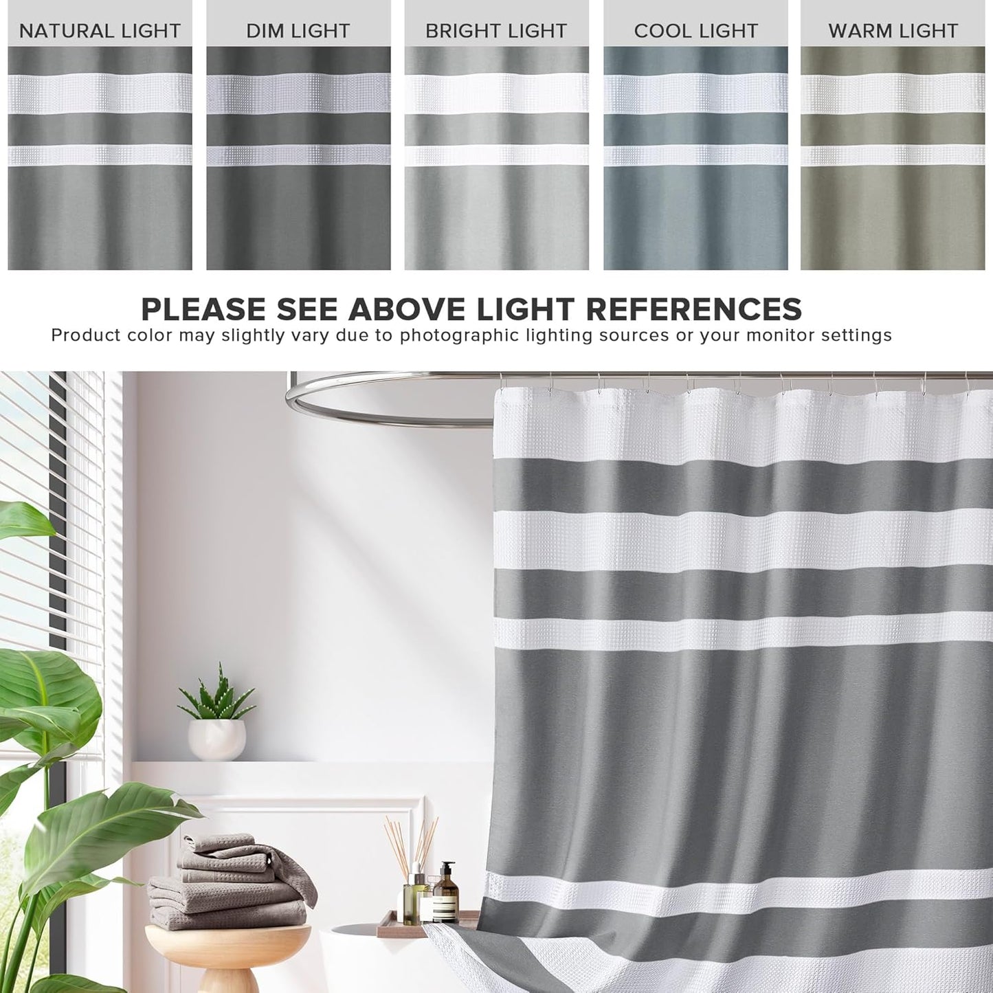 Madison Park Spa Waffle Shower Curtain Pieced Fabric with 3M Scotchgard Moisture Management, Premium Spa Quality Modern Shower Curtains for Bathroom, Standard 72x72, Charcoal