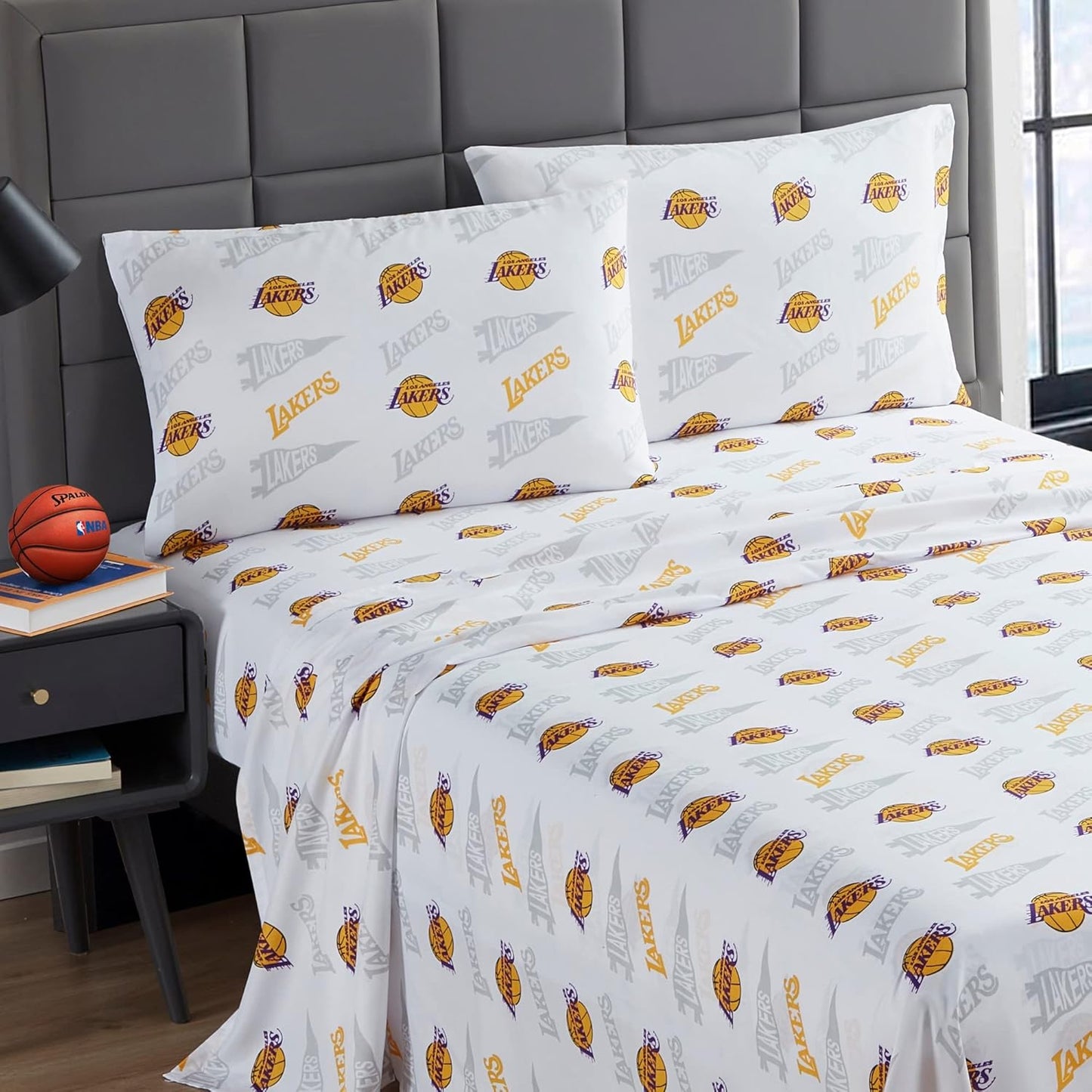 NORTHWEST Officially Licensed Los Angeles Lakers NBA Full Size Sheet Set – Soft Team Logo Bedding for Dorms, Bedrooms, Fan Caves & Game Day Style