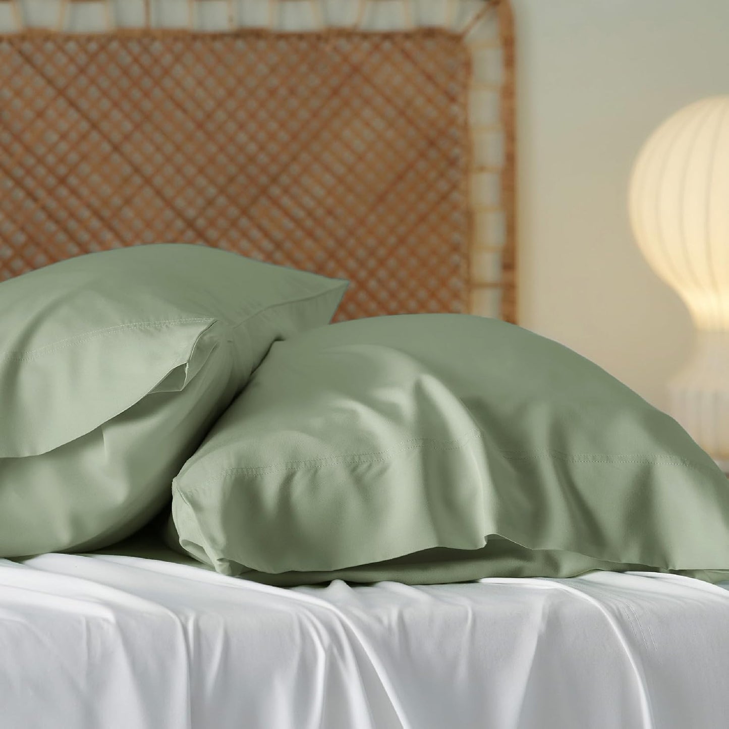 Bedsure King Size Pillow Cases Set of 2, Cooling Pillow Cases King, Rayon Derived from Bamboo Sage Green Pillowcases, Breathable & Silky Soft Bedding Pillow Covers with Envelope Closure, 20x36 Inches