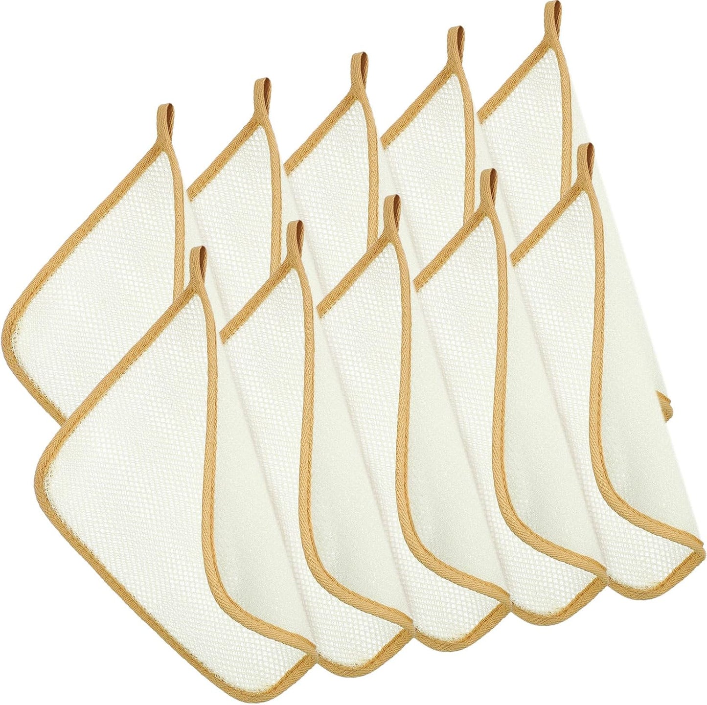Tatuo 10 Count Exfoliating Wash Cloths for Body and Face Facial Bath Scrub Soft Weave Loofah Towel Exfoliate Bath Towel Remove Dead Skin Wash Cloth for Women Man (Khaki Edge)