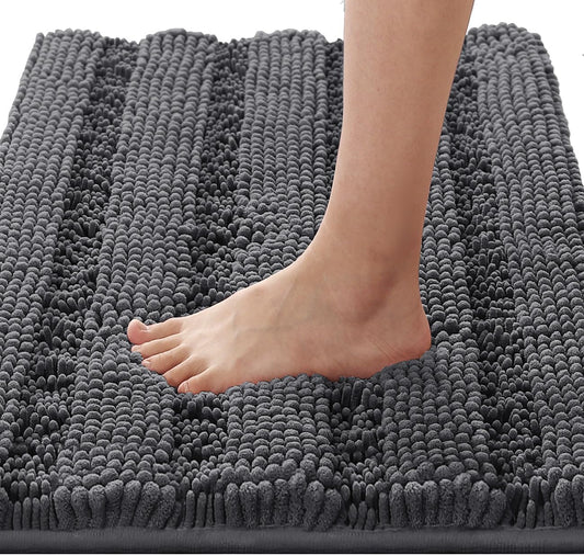H.VERSAILTEX Bathroom Rugs Bath Rugs Non Slip Bath Mats Extra Thick Chenille Striped Rug 17" x 24" Absorbent Soft Shaggy Washable Dry Fast Bath Mats for Bathroom Floor - Grey