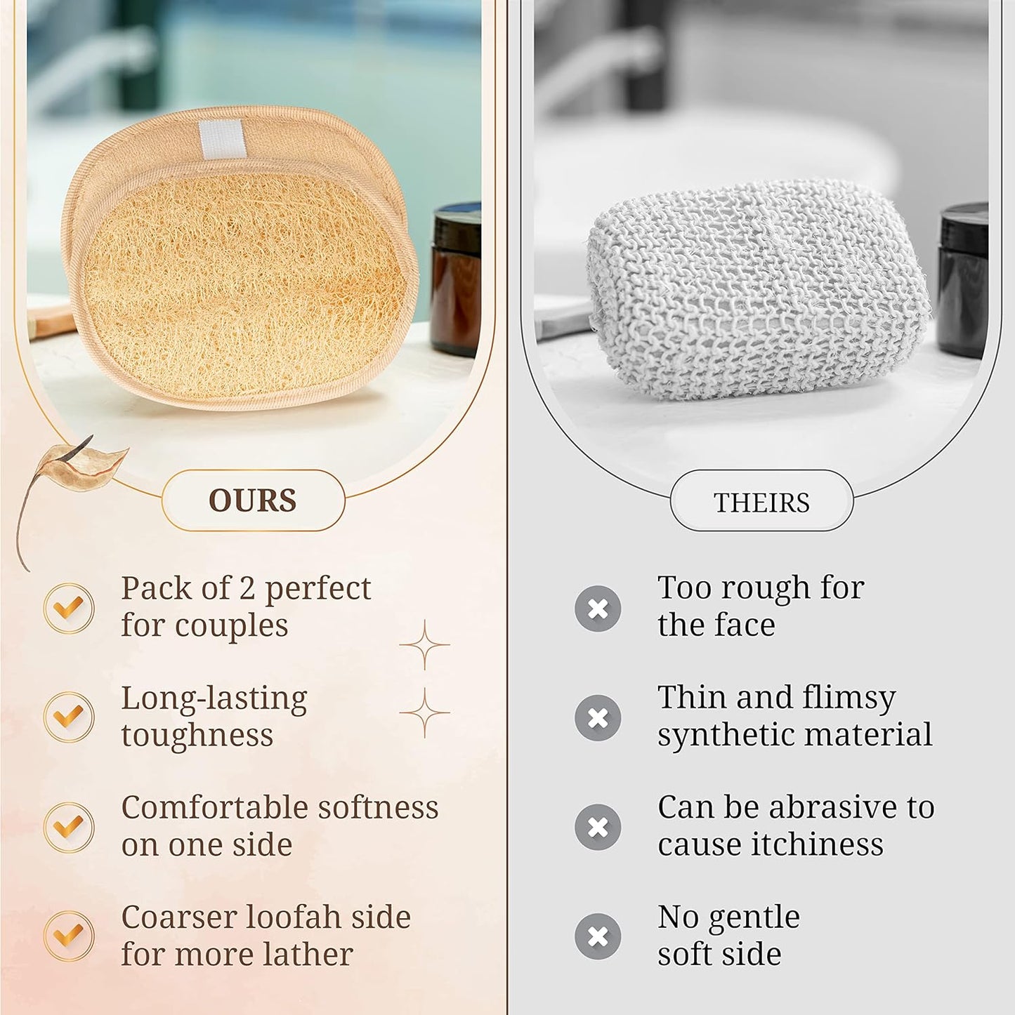 Egyptian Natural Loofah Pad Exfoliating Body Scrubber - Vegan Double Sided Luffa Sponges Deep Clean Your Body, Face & Back While an Exfoliating Washcloth Side Removes Oils - 6.9 x 4.7 Inches, 2 Pack