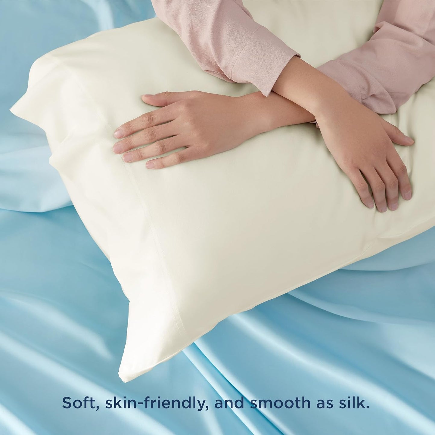 Bedsure Pillow Cases Queen, Cooling Pillow Cases, Rayon Derived from Bamboo Cream Pillowcases Queen Size Set of 2, Silky Soft & Breathable Bedding Pillow Covers with Envelope Closure, 20x30 Inches