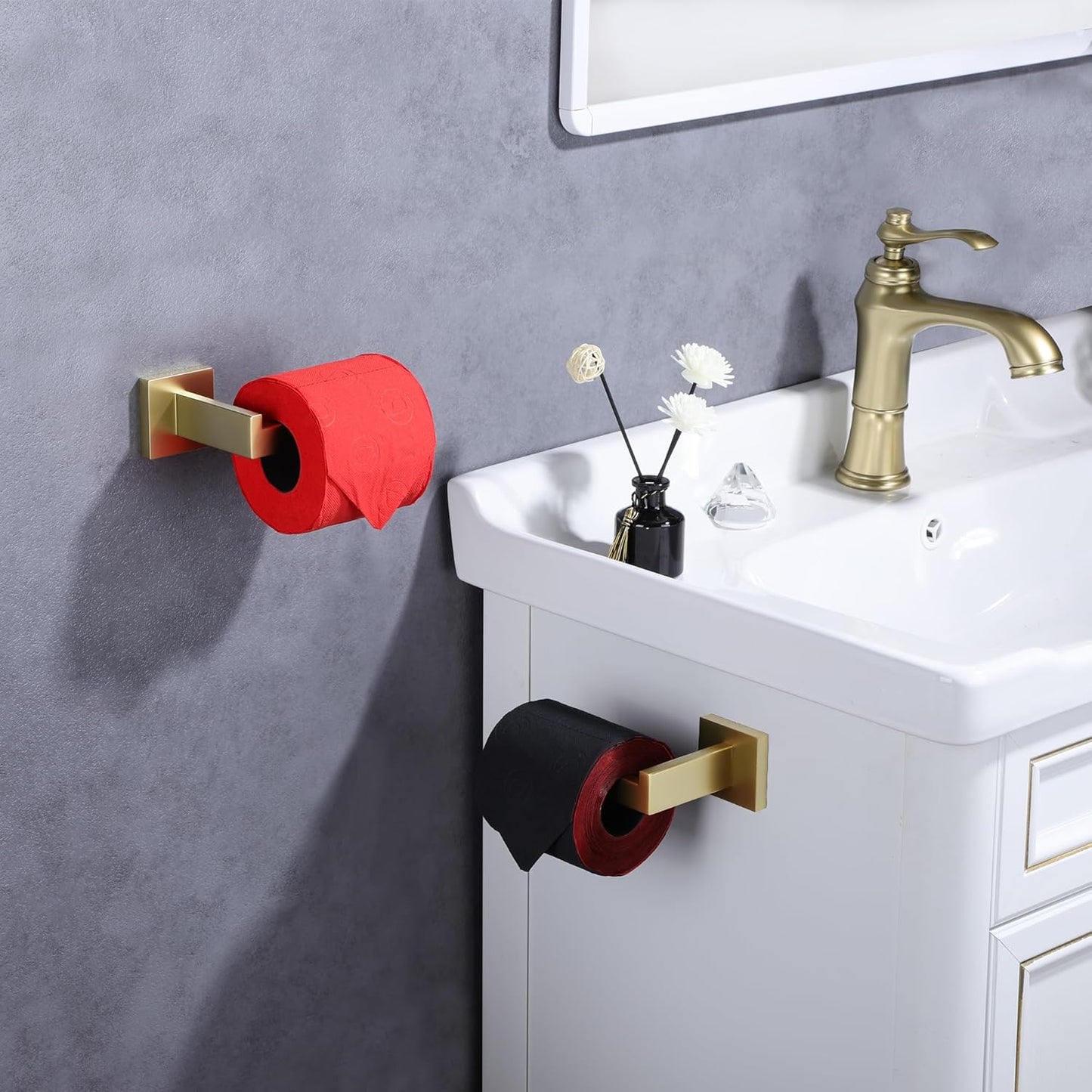 LANC Gold Toilet Paper Holder, Brushed Gold Toilet Paper Roll Holder Wall Mount for RV Bathroom Toilet Tissue Holder Rustproof Stainless Steel Left and Right 2 Pack, A8807BG-LRP2