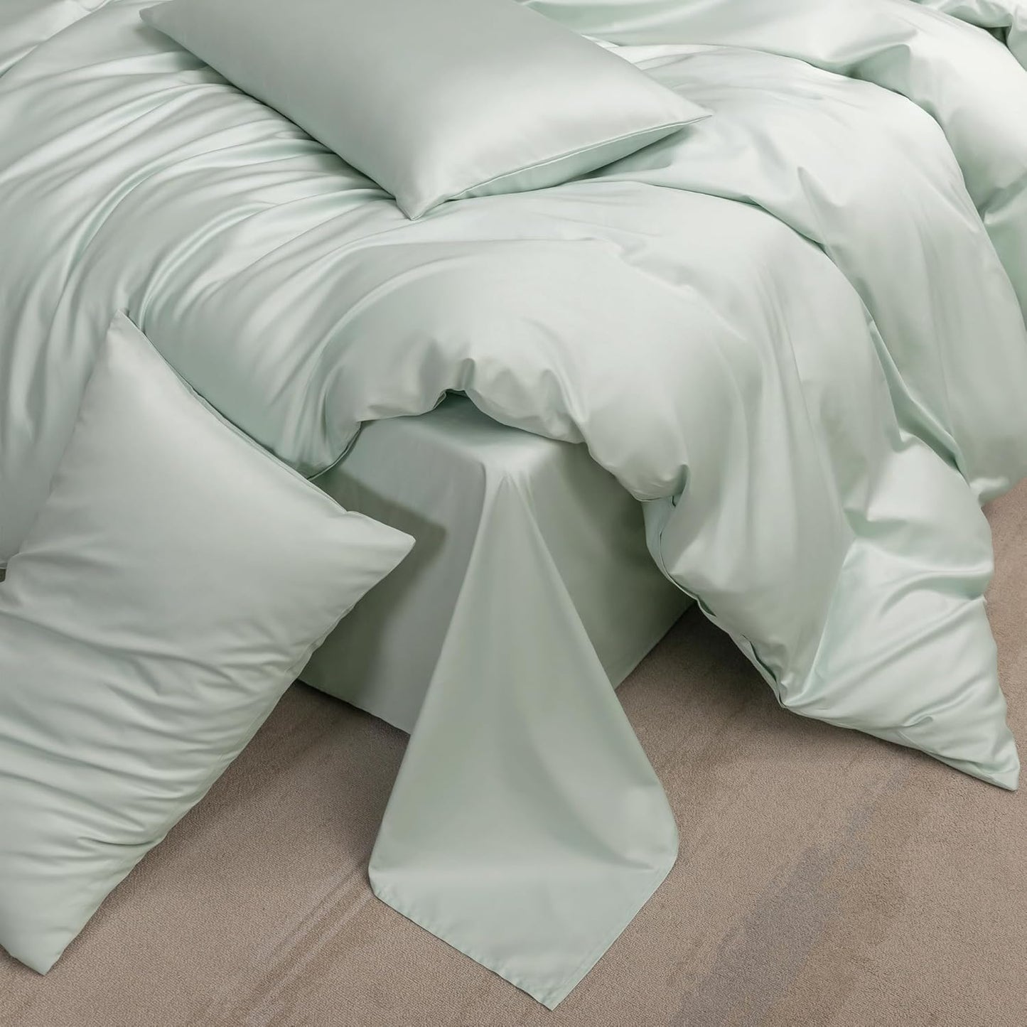 MooMee Duvet Cover Set 100% Extra Long Staple Cotton 600 Thread Count Silky Sateen Smooth Luxury Soft Breathable Durable Hotel Quality Bedding, 3 Pieces (Sage Green, Queen 90"x90")