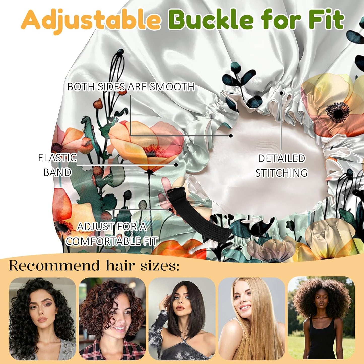 2 PCS Bonnets for Women Girls Satin Hair Bonnet Silk Adjustable Elastic Double Layer Hair Wrap Sleep Cap Comfort Cute-Red Flower