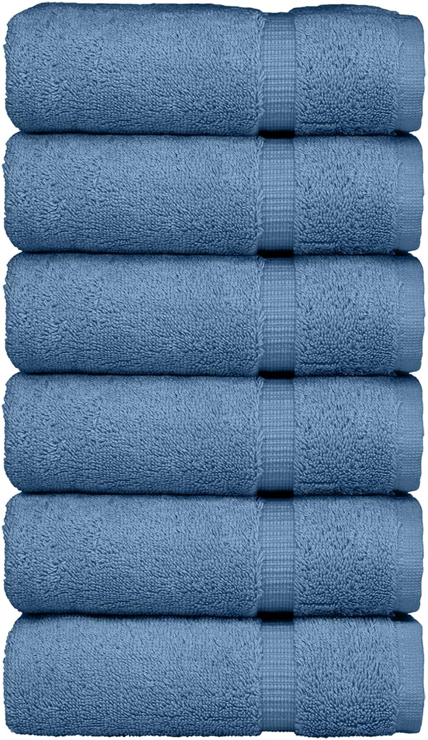 Luxury Hotel & Spa Collection, 100% Turkish Cotton 700 GSM Cloth, for Body wash, Makeup Remover & Facial Cleaning, Baby, face, Dobby Border Soft washcloths Towel Set 13" X 13", Wedgewood, Set of 6