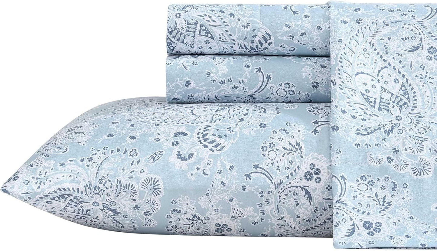 Wrangler - Queen Bed Sheets, Ultra-Soft & Lightweight Bedding with Matching Pillowcases, Lightweight Bed Set for All Season Comfort, Oeko-Tex Certified (Prairieland Paisley Blue)