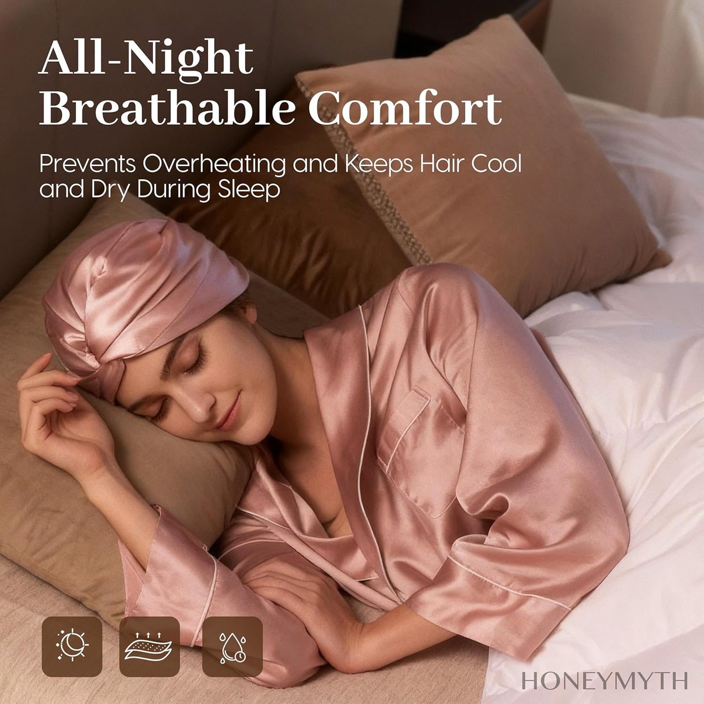 100% Mulberry Silk Bonnet, 22 Momme Adjustable Double-Layer Hair Bonnet for Sleeping Women, Soft Sleep Cap for Curly Hair & Anti-Frizz Protection Pink