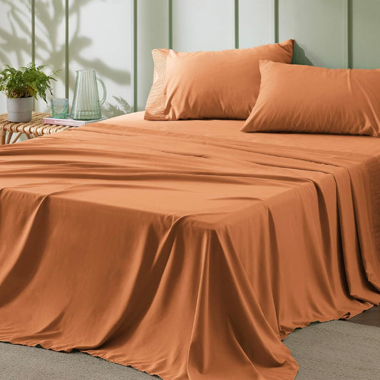 Bedsure Full Size Bed Sheets - 4 Pieces Soft Full Sheet Set - Breathable & Cooling - Hotel Luxury - Easy Care Polyester Microfiber Bedding for Women, Men, Dusty Orange