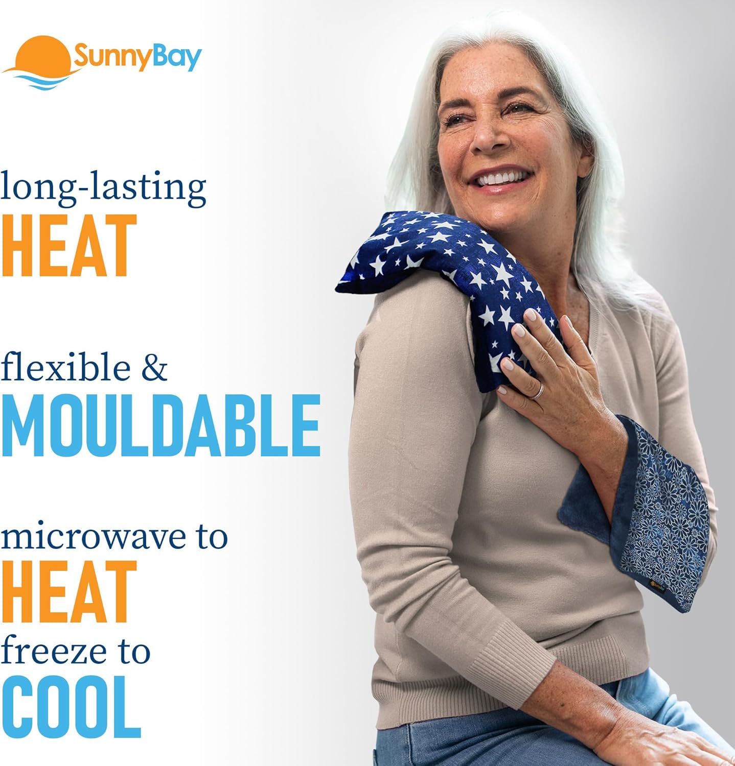 SunnyBay Small Microwave Heating Pad, Microwavable Versatile Cold/Heated Neck and Shoulder Wrap for Back Pain and More, Moist Heat Cotton-Fleece Pad, 6x11 Inches, Blue Star and Royal Flower, Pack of 2