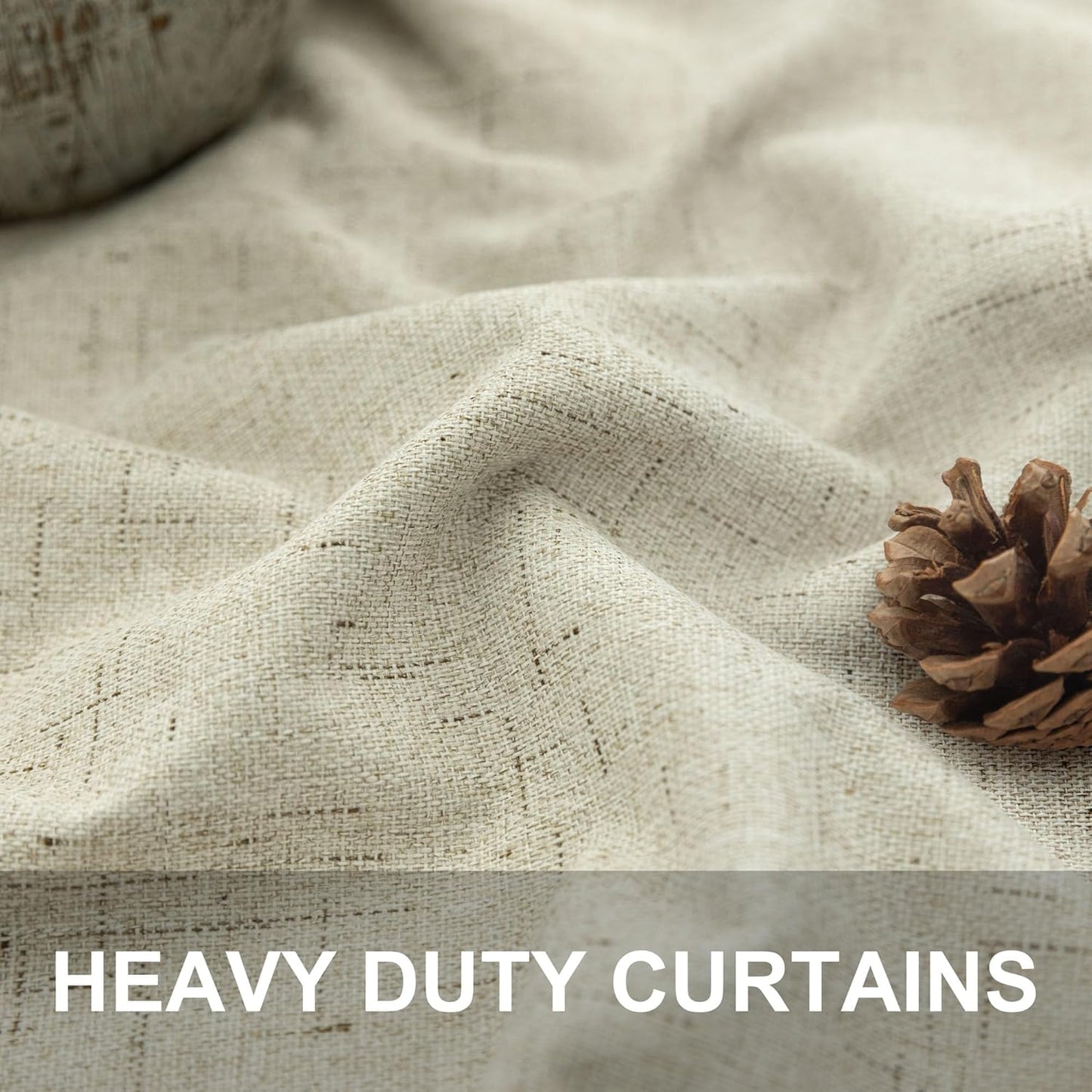 Cream Beige Blackout Curtains 90 Inches Long Thick Linen Patio Curtains for Sliding Glass Doors Cute Black Out Curtain for Nursery Bedroom Aesthetic Back Tab Pocket Pleated Drape 2 Panels 52x90 Length